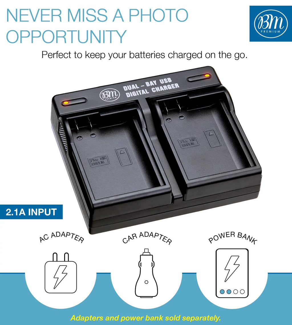 BM 2 EN-EL15B Batteries and Dual Bay Battery Charger for  Z6 Z7 D780 1 V1 D500 D600 D610 D750 D800 D810 D850 D7000 D7100 D7200 D7500 Cameras