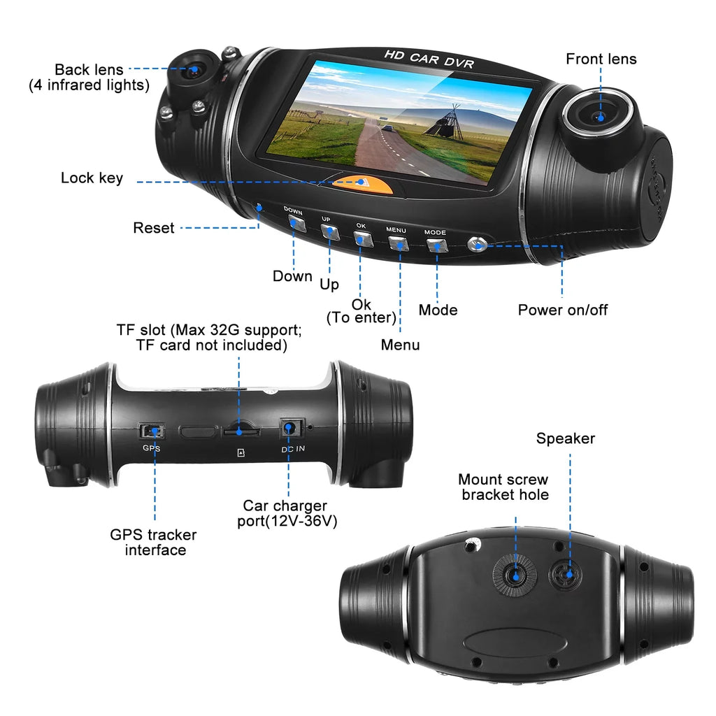 iMountek FHD 1080P Dual Lens Car DVR Dash Cam GPS Camera Video Recorder G-Sensor Night Vision