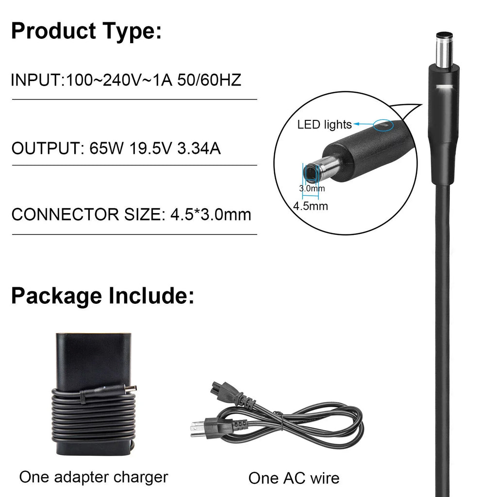 65W AC Adapter Charger for  XPS 13 Series 5559 5558 5755 5758 Power Supply