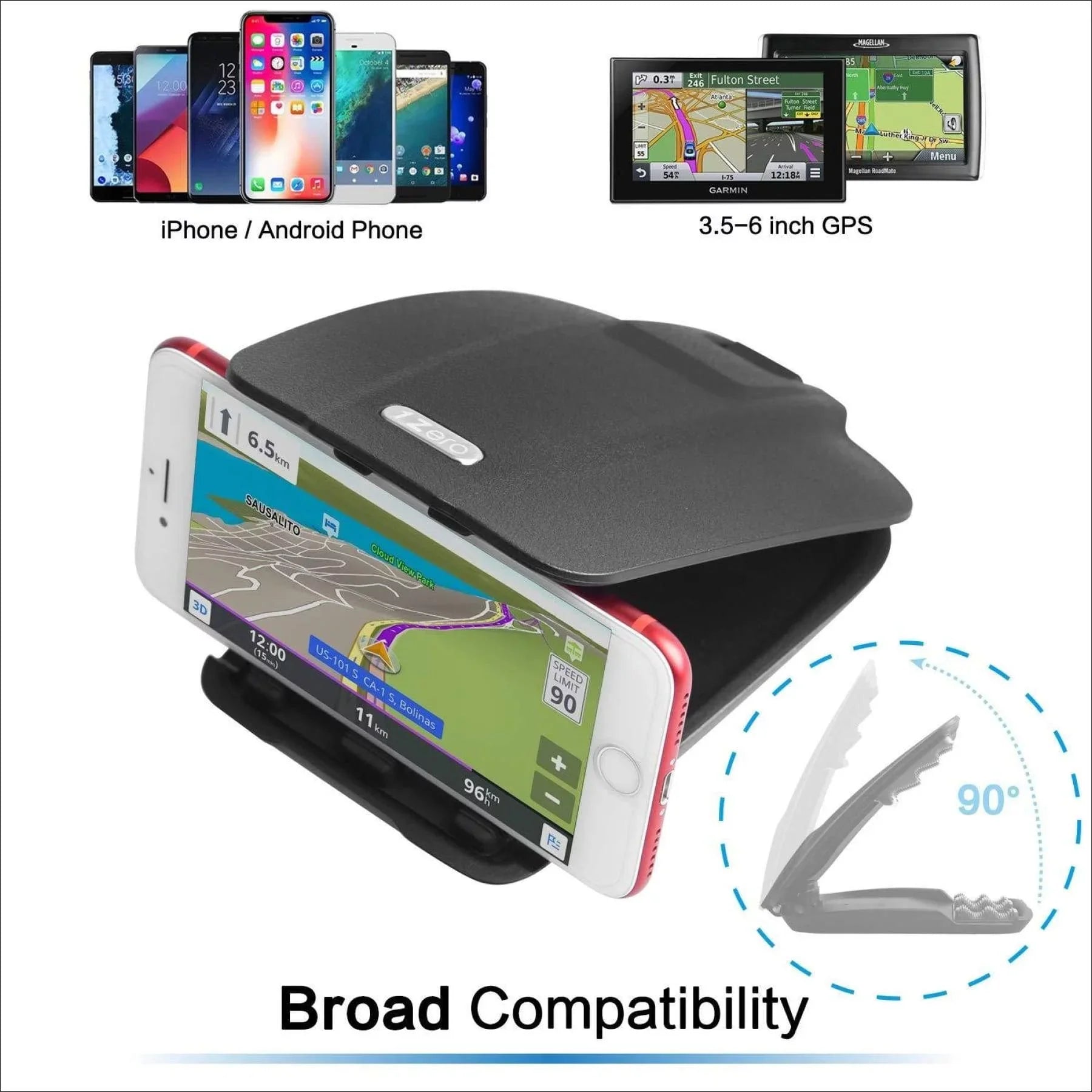 GPS Dash Mount Matte Black Dock for Garmin Nuvi Drive Dezl Drivesmart, Tomtom, Magellan Roadmate, Rand McNally, Navman, Cell Phone - Car Adhesive Non-Slip Dashboard Replacement Holder for Satnav