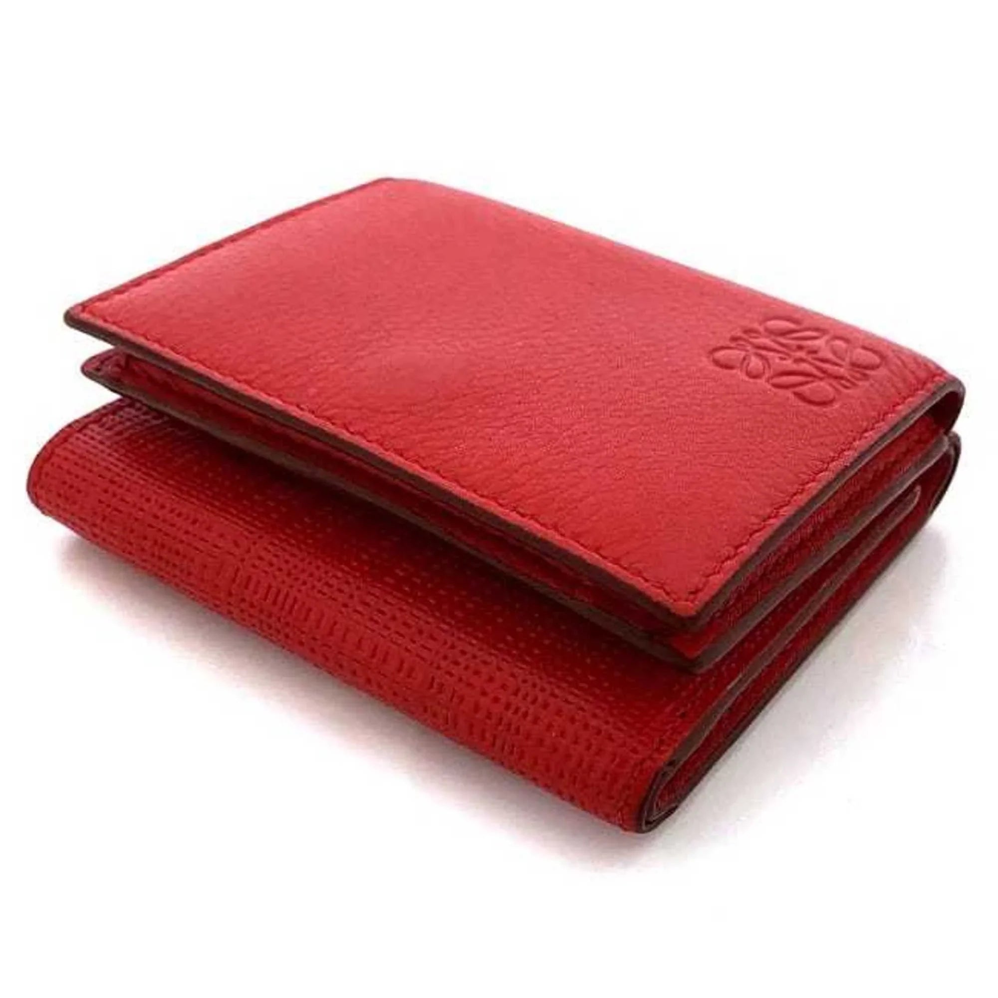 Pre-Owned Loewe trifold wallet red linen anagram leather grain LOEWE (Good)