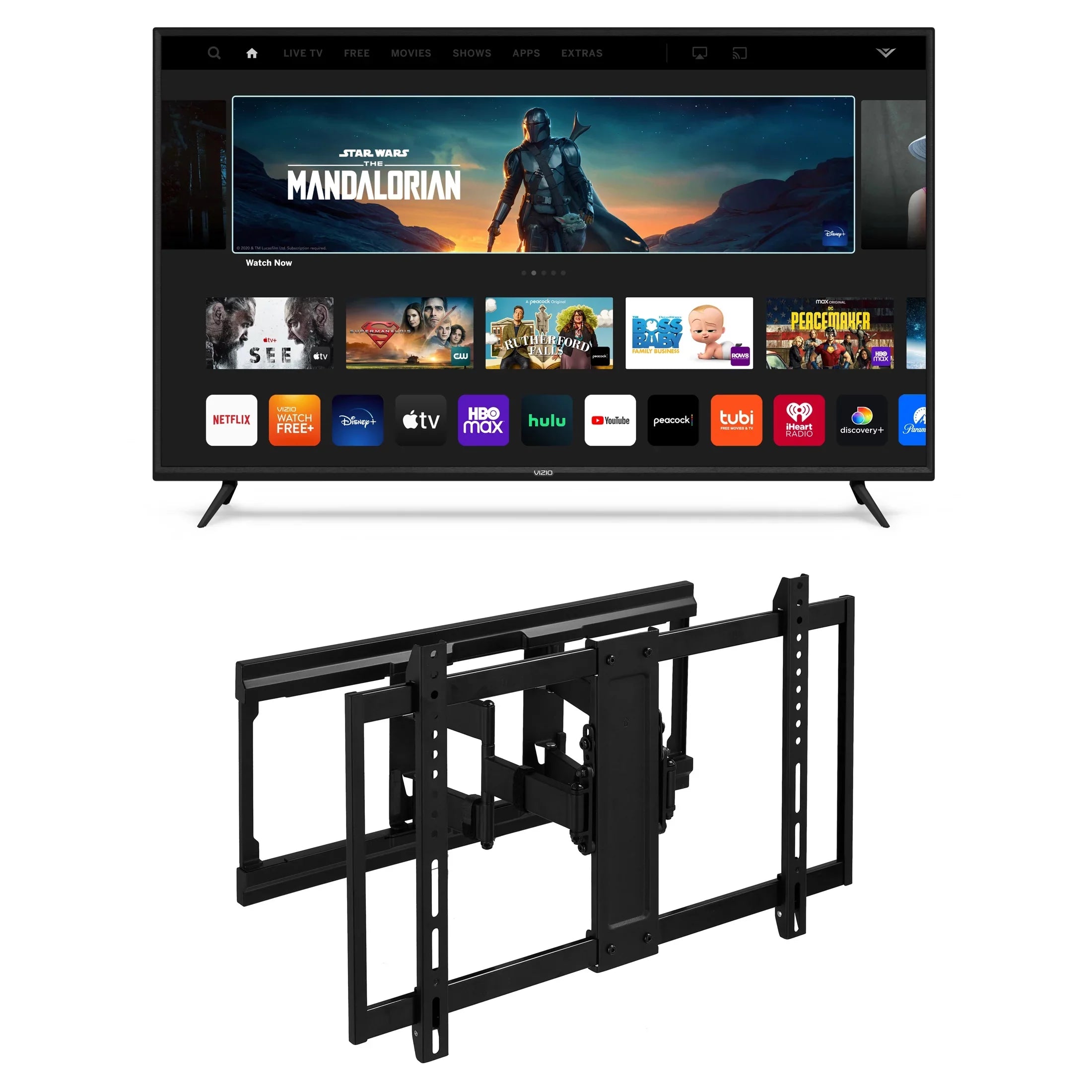 VIZIO 65" V655-J 4K TV with a  onn. Ultra-Slim Full Motion TV Wall Mount, 50"-86"