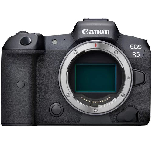 EOS R5 Full Frame Mirrorless Camera with RF 24-105mm STM & 75-300mm III + 420-800mm HD Lenses, Accessories: 2X 64GB Memory Cards, LED Video Light, Microphone, Extra Battery, Case & More