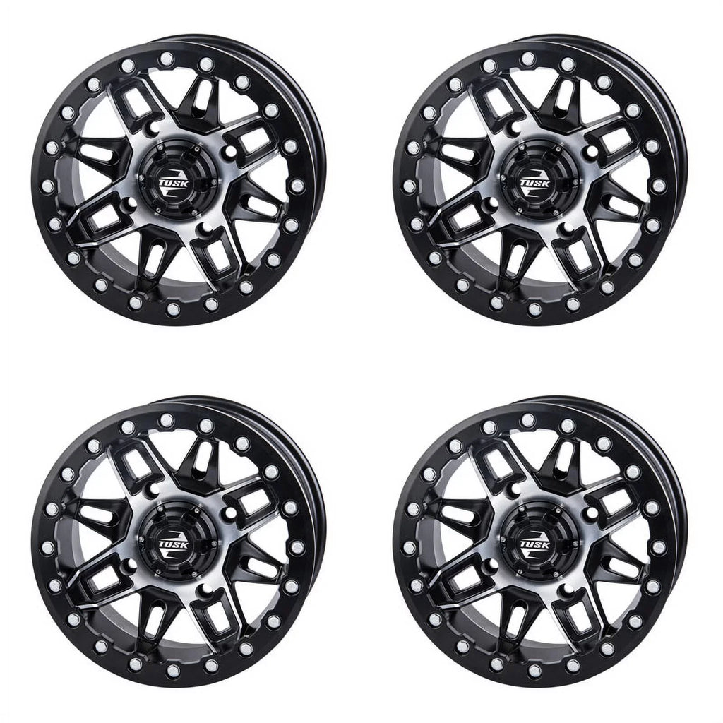 (4 Pack) 4/137 Tusk Wasatch Beadlock Wheel 15x7 5.0 + 2.0 Machined/Black For CAN-AM Defender HD10 Pro XT 2020-2022