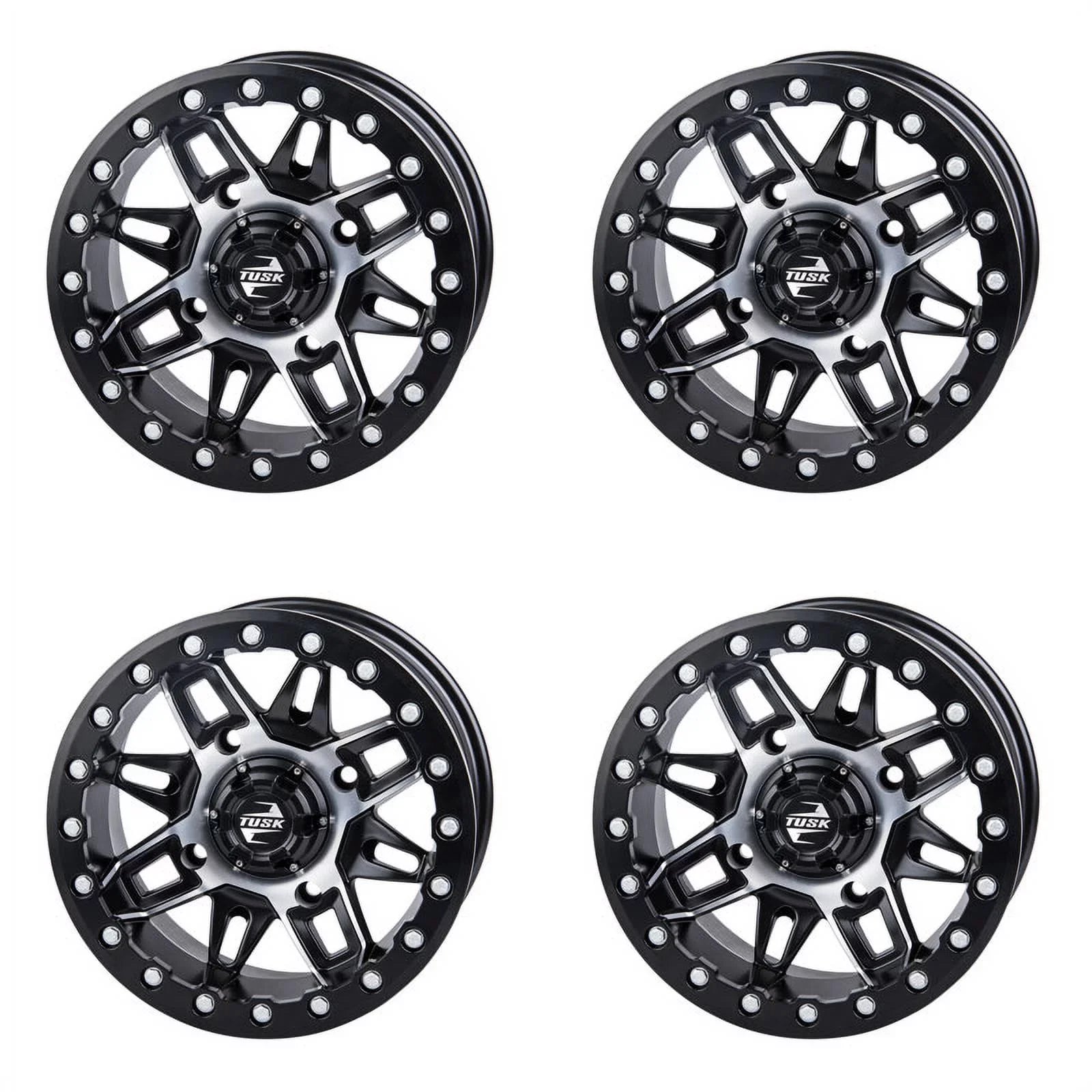 (4 Pack) 4/137 Tusk Wasatch Beadlock Wheel 15x7 5.0 + 2.0 Machined/Black For CAN-AM Defender HD10 Pro XT 2020-2022