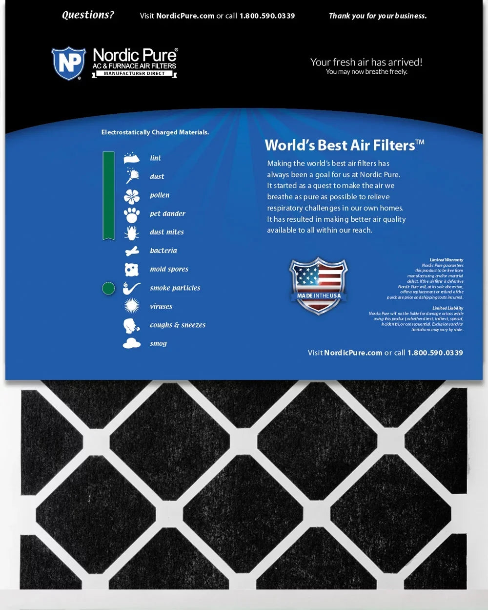 15x20x1 (14_1/2x19_1/2) Pure Green Plus Carbon Eco-Friendly Air Filters 3 Pack