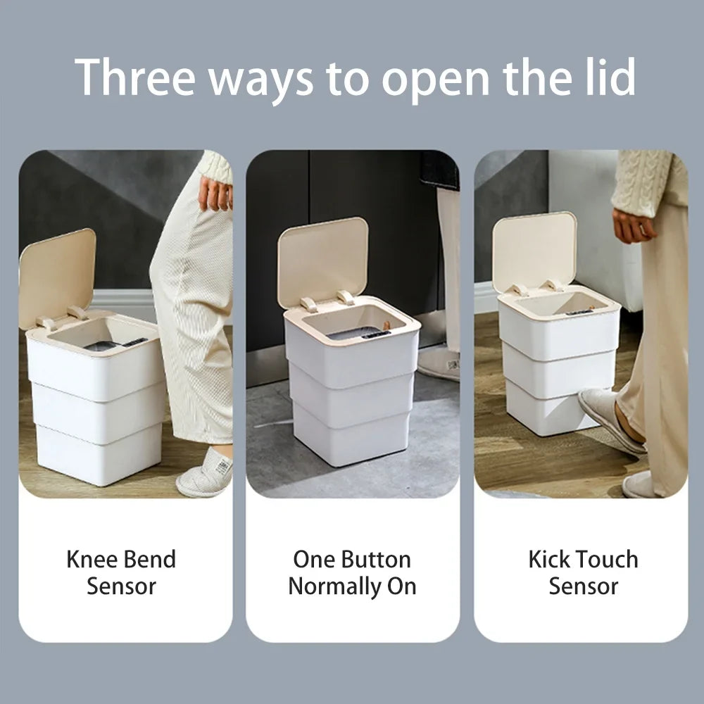 Holdpeak 18L/4.8 Gallon Touchless Trash Can, Folding Automatic Garbage Can with Aromatherapy Mode for Bathroom, Kitchen, Office, White