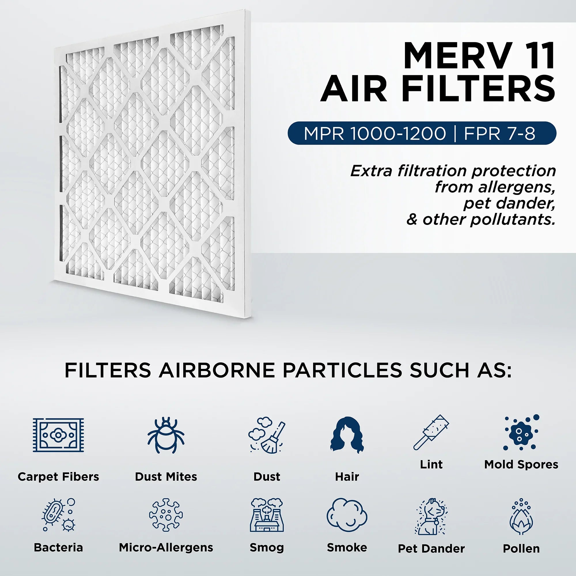 18x18x2 MERV 11, MPR 1000 Pleated AC Furnace 2" Air Filters by Pamlico. Quantity 6. Actual Size: 17-3/4 x 17-3/4 x 1-3/4