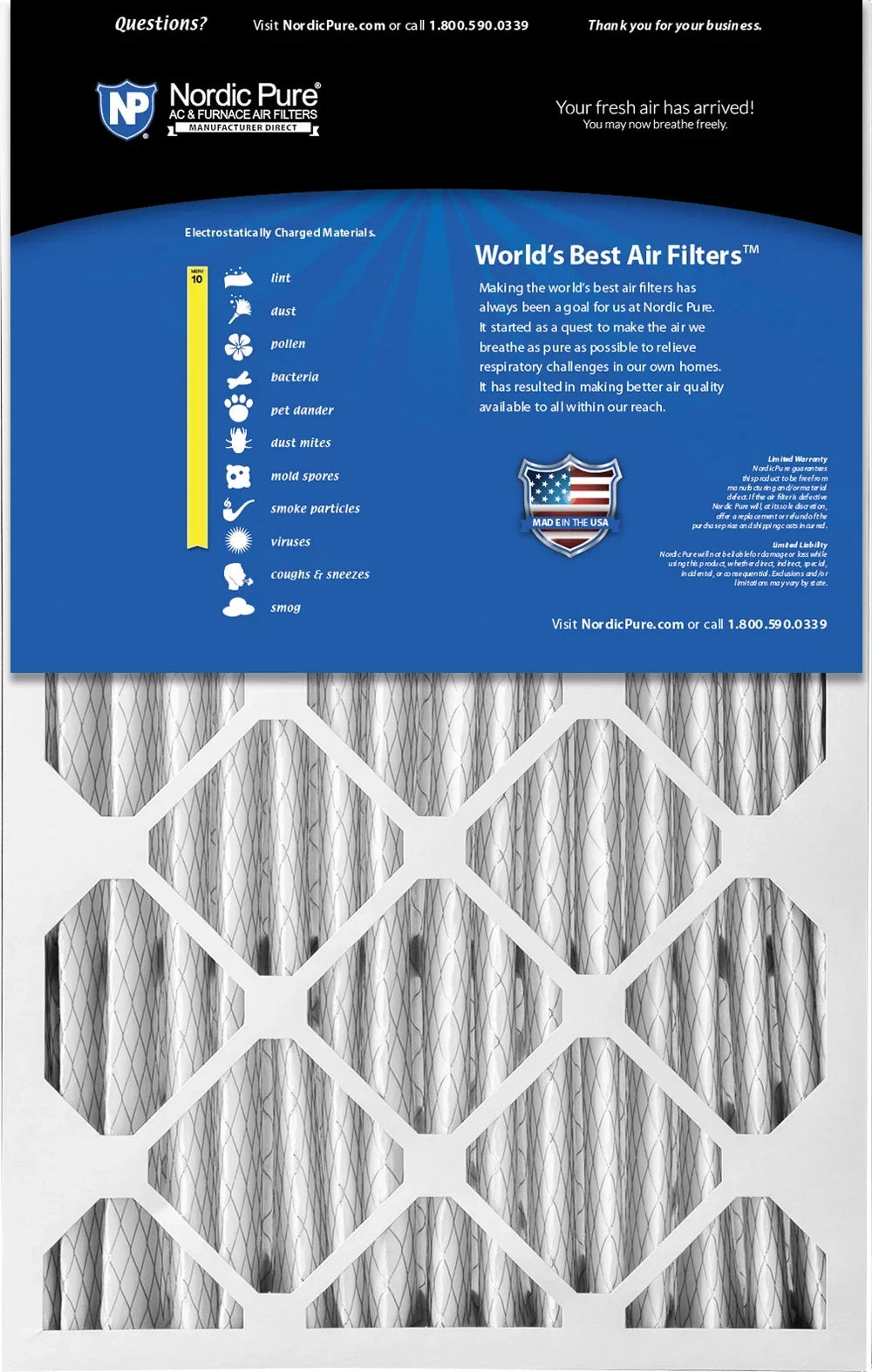 16x25x5 (4 3/8) Honeywell/Lennox Replacement MERV 10 Air Filters 2 Pack
