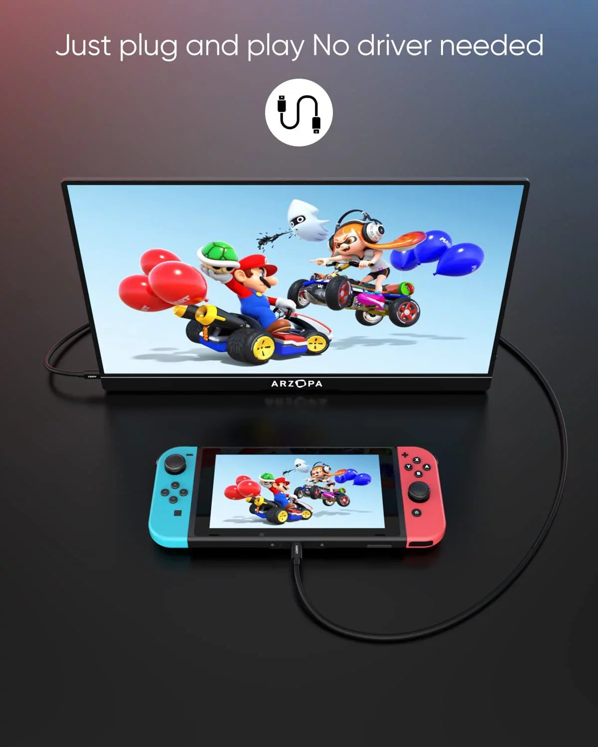 Arzopa 15.6'' 144Hz Portable Gaming Monitor, 1080P FHD USBC HDMI, External Second Screen for Laptop, PS5