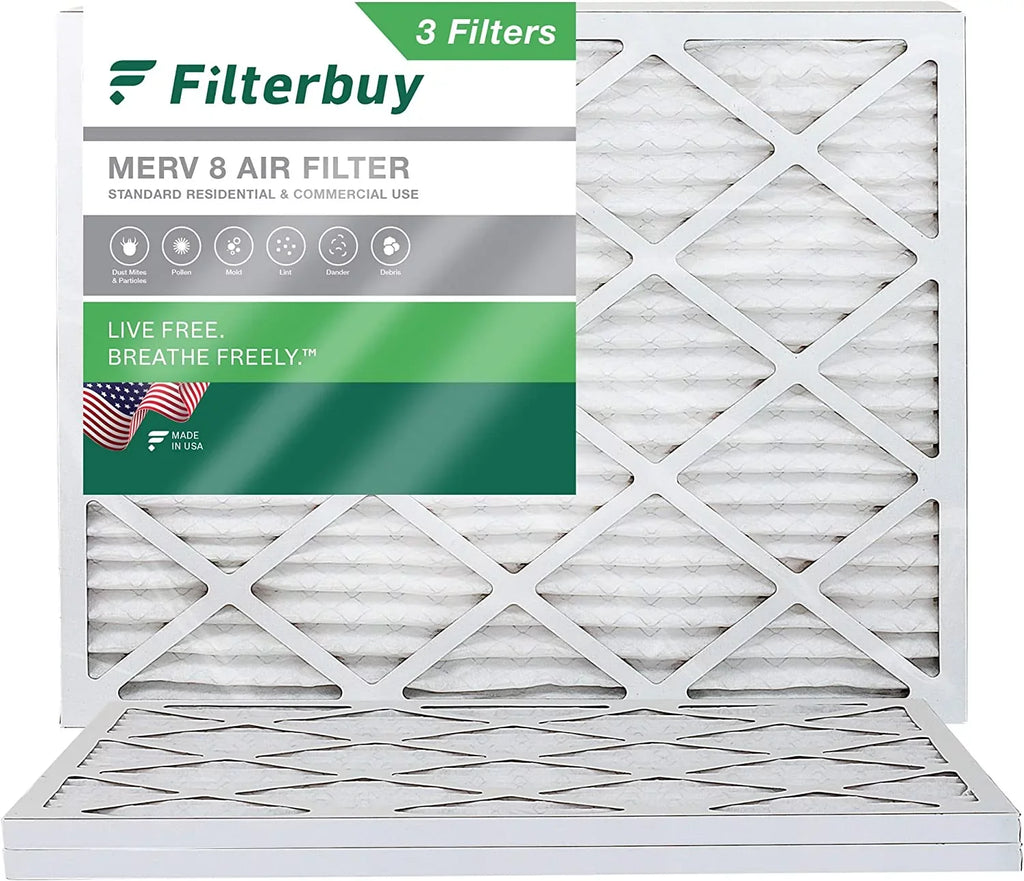 Filterbuy 17x21x1 MERV 8 Pleated HVAC AC Furnace Air Filters (3-Pack)