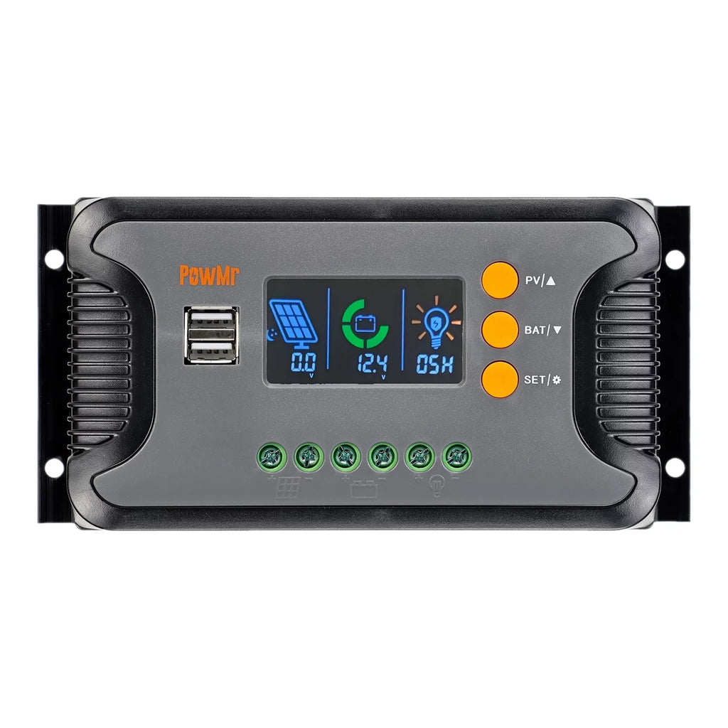 Vistreck 30A Solar Power Controller PWM Battery Charging Controller 12V-48V Battery Solar Charge Controller with Bulk/Boost/Float Charge LCD Display 12V/24V/36V/48V Auto Detection Dual 5V USB Output