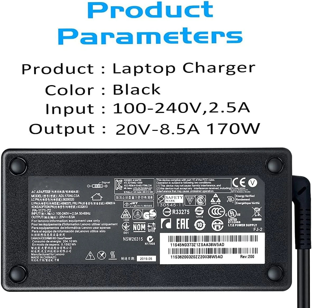 170W AC Adapter Laptop Charger for  ThinkPad x1 P50 P51 P52 P53 P70 P71 P73 W540 W541 T540P P15 P17 P15v P15 g