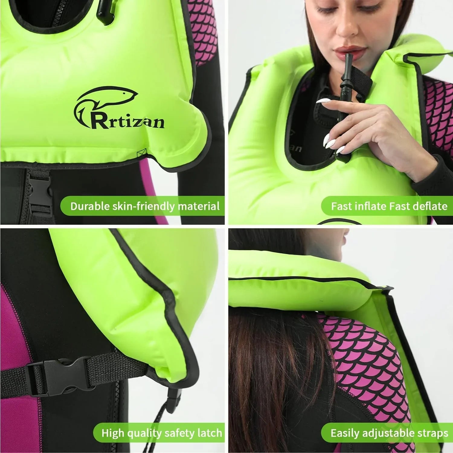 Rrtizan Snorkel Vest, Adults Portable InfLatitudeable Swim Vest Jackets for Snorkeling Swimming Diving Safety