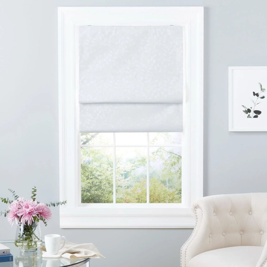 Exclusive Home Bolan Botanical Total Blackout Roman Shade, 27"x 64", White