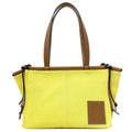 Pre-Owned Loewe cushion yellow brown leather patch anagram 330.02AA93 canvas LOEWE tote bag (Good)