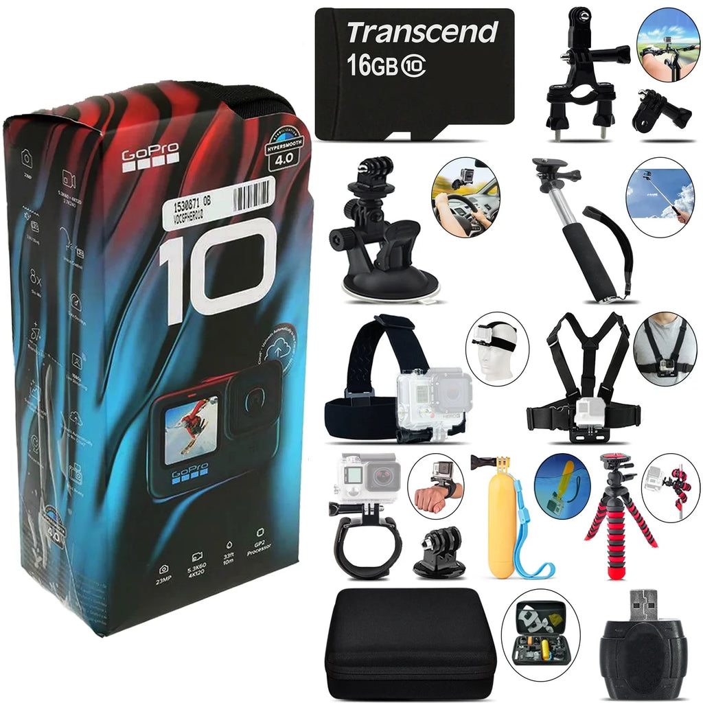 GoPro HERO10 Black 4K30 Ultra HD, 23MP, Wi-Fi Waterproof Action Camera -Mega Kit