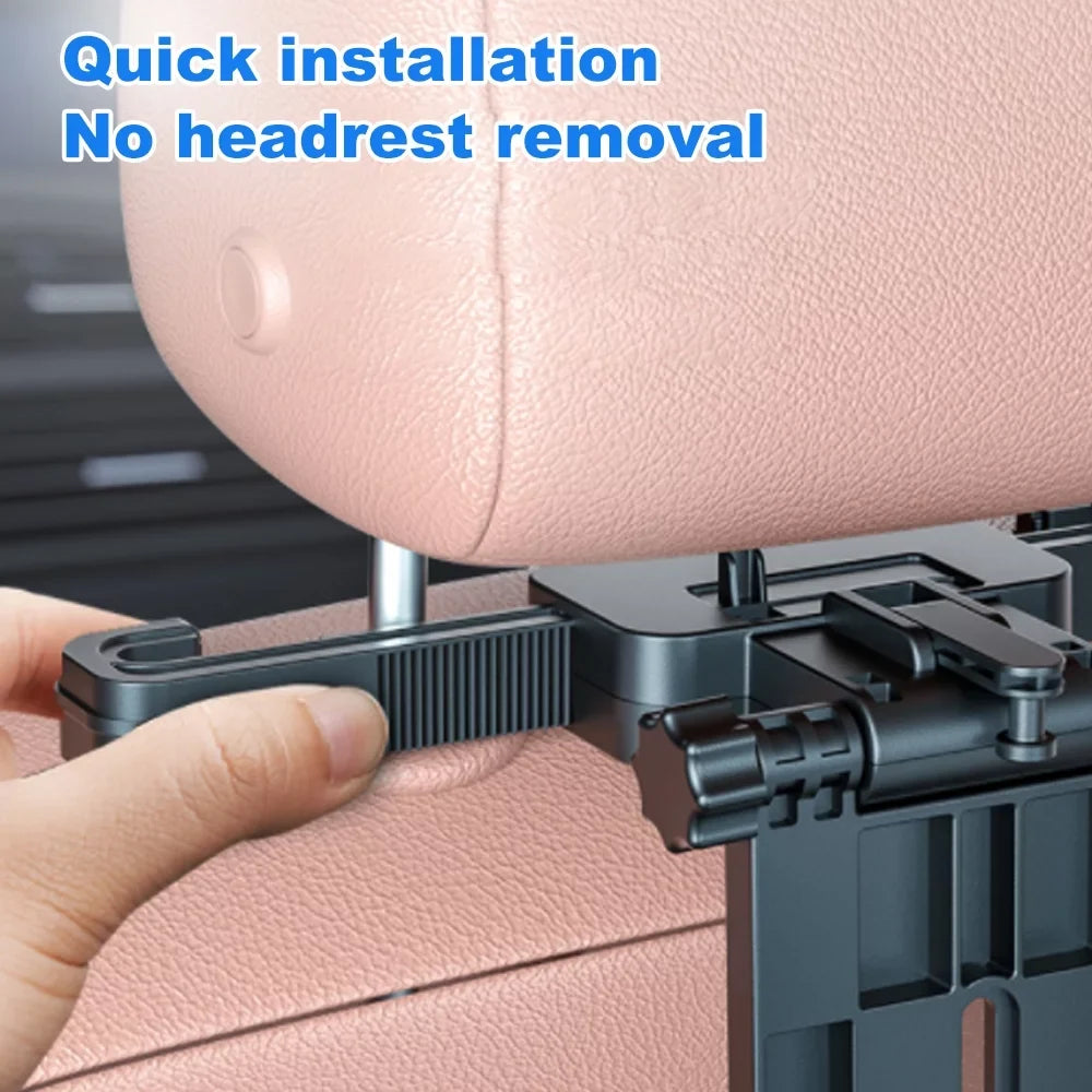 Dcenta Adjustable Car Seat Travel Table Multifunctional Foldable Car Back Seat Food Tray, Car Table with Phone Holder for Working, Writing, Eating Black