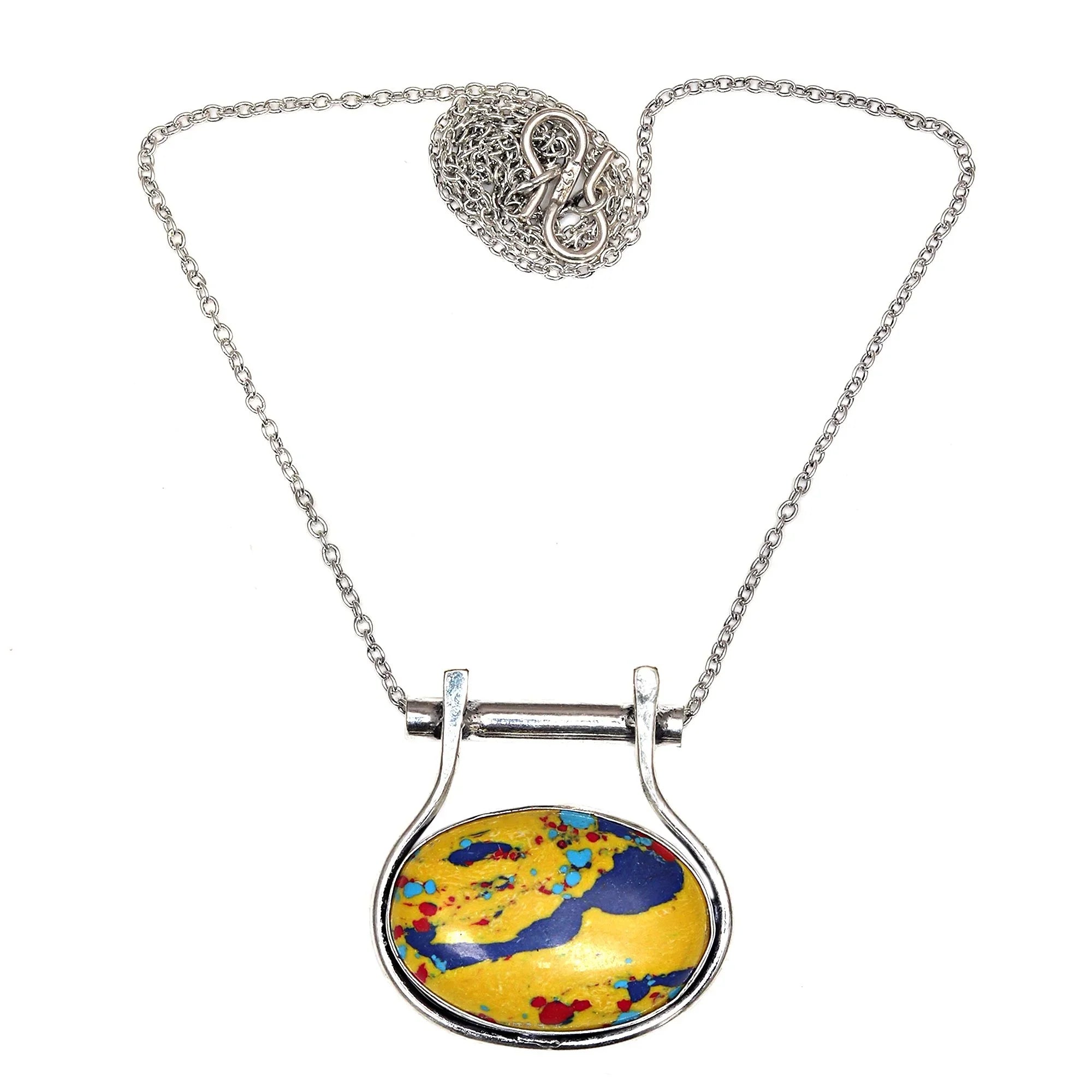 Mosaic Jasper Gemstone Mother's Day Handmade 925 Silver Jewelry Necklace 20 in