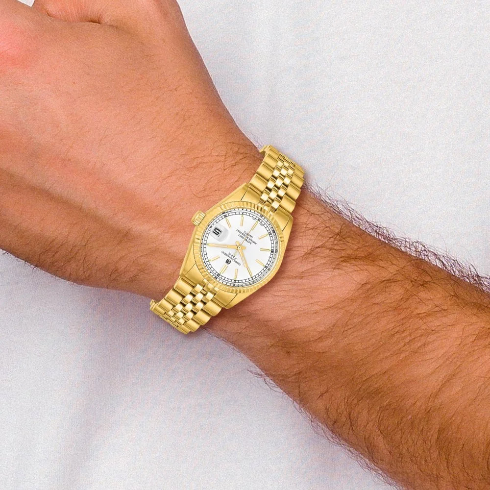 Charles-Hubert- Paris Mens Gold-PLatitudeed Stainless Steel Quartz Watch #3635-GW