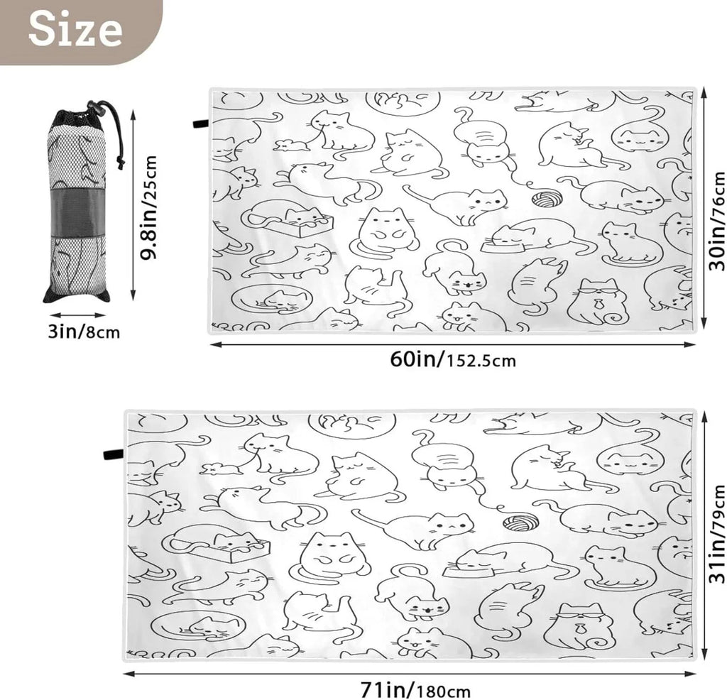 Bestwell Funny Cartoon Cat Beach Towel - Super Absorbent Oversized Travel Towels - Lightweight Compact Quick Dry Towel for Swimming Camping Holiday（191）