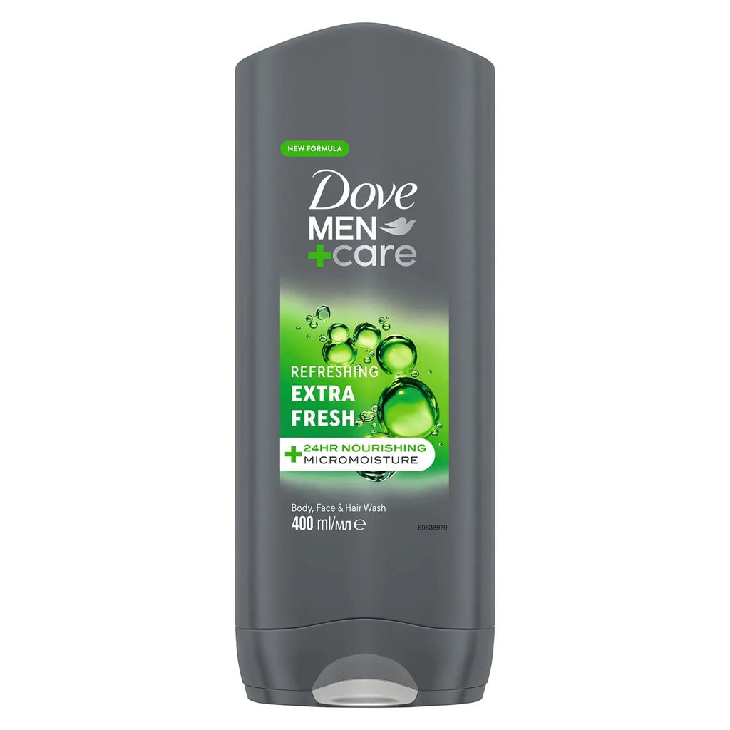 Dove Men + Care Refreshing Extra Fresh 3-In-1 Hair, Body And Face Wash Pack Of 3 With 24-Hour Nourishing Micromoisture Technology Body Wash For Men 400 Ml