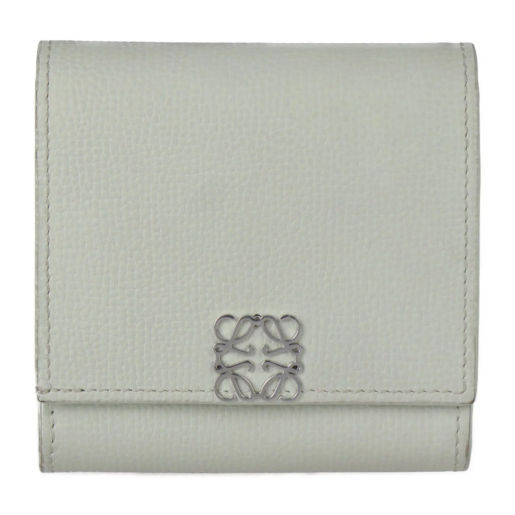 Pre-Owned LOEWE Loewe ANAGRAM COMPACT FLAP WALLET Anagram compact flap wallet folio C821L57X01 leather light green model silver metal fittings L-shaped fastener (Good)