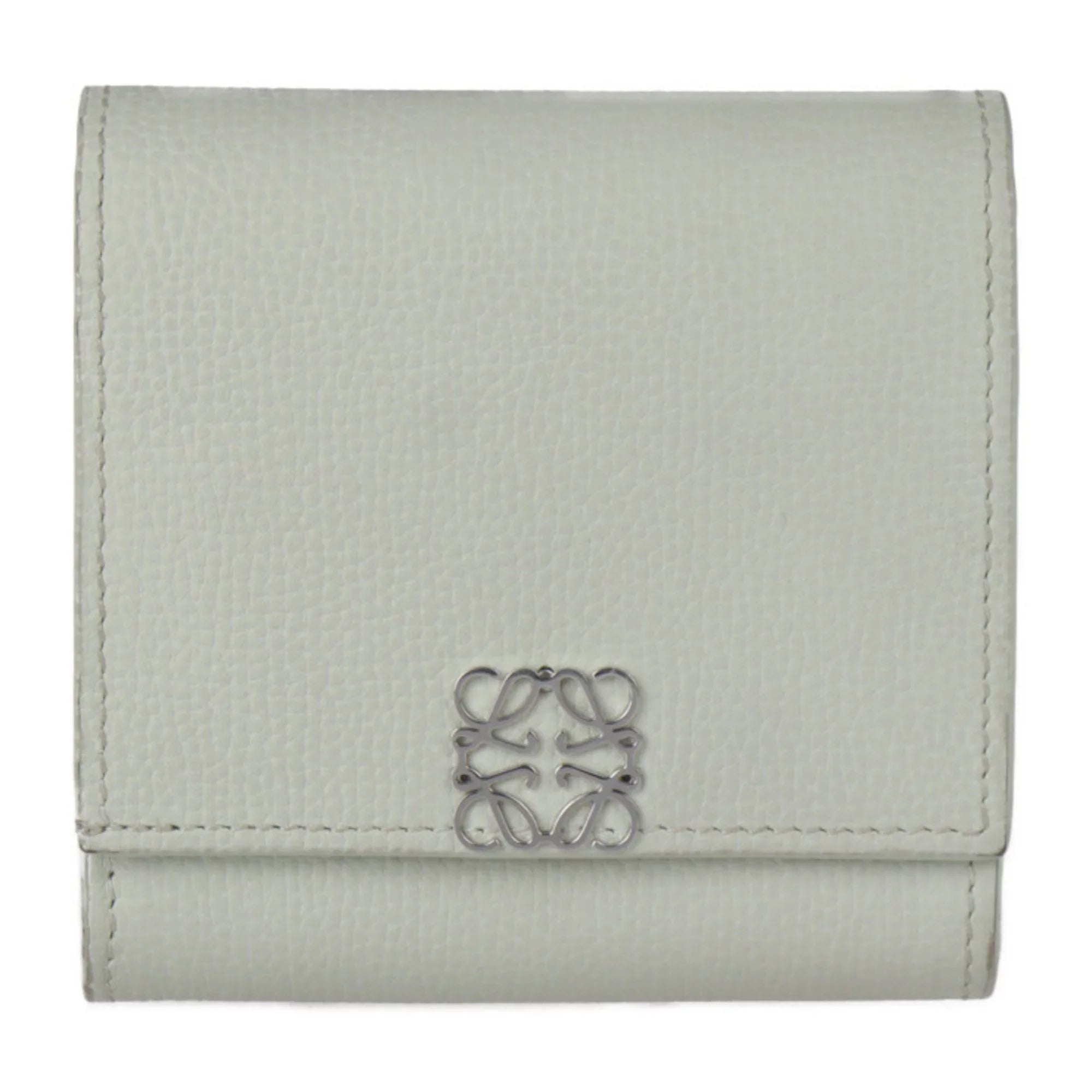 Pre-Owned LOEWE Loewe ANAGRAM COMPACT FLAP WALLET Anagram compact flap wallet folio C821L57X01 leather light green model silver metal fittings L-shaped fastener (Good)