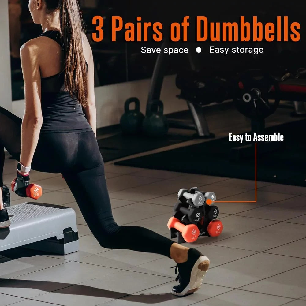 20 lbs. Neoprene Coated Dumbbell Set with Stand, Colour Gray, Black and Orange All Purpose Hand Weight Anti-Slip Hex Shape Dumbbell