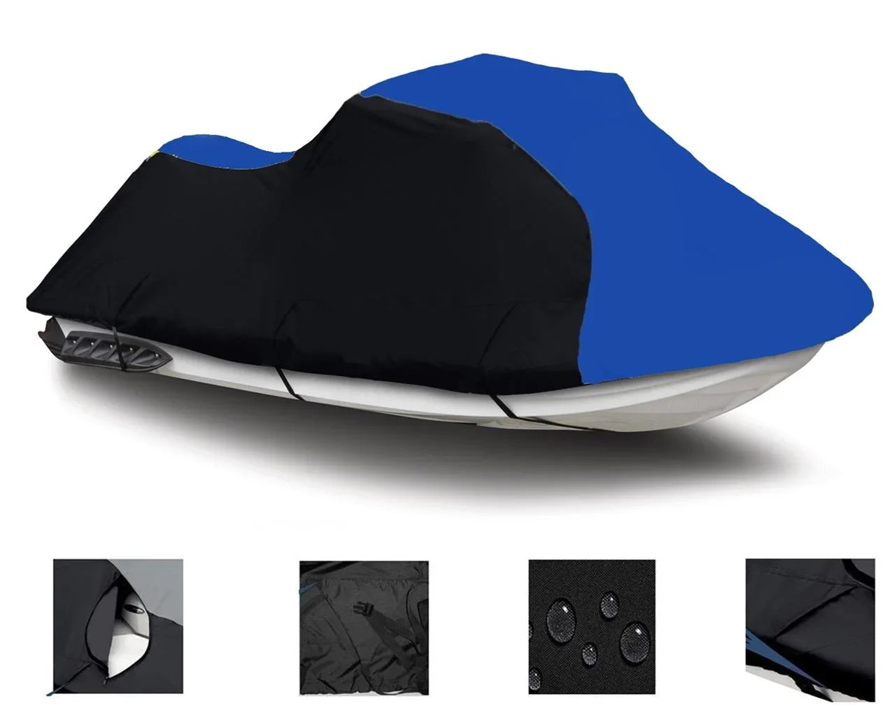 BLACK / BLUE HEAVY-DUTY, 600 DENIER Jet Ski Cover Compatible for Watercraft jetski Kawasaki Ultra 310X SE 2014 2015 2016 2017 2018 2019 2020