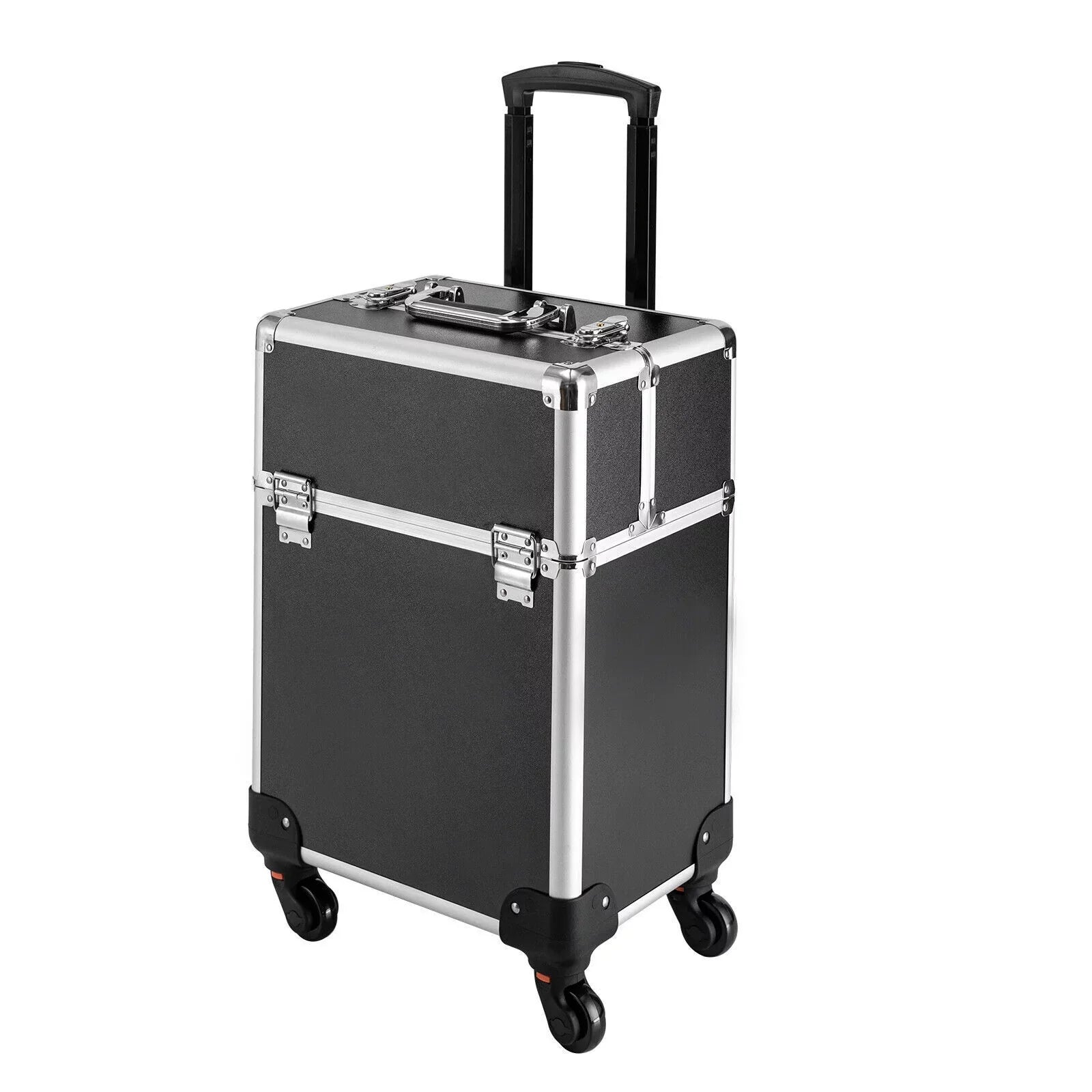 Rolling Lockable Makeup Train Case Hairdresser Trolley, Stylist Beauty Nail Salon Barber Case Cosmetic Luggage Travel Trunk Cart Organizer Tool Box with Swivel Wheels (Black)