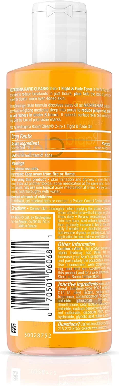 Neutrogena Rapid Clear 2-in-1 Fight & Fade Toner 8 oz (Pack of 2)