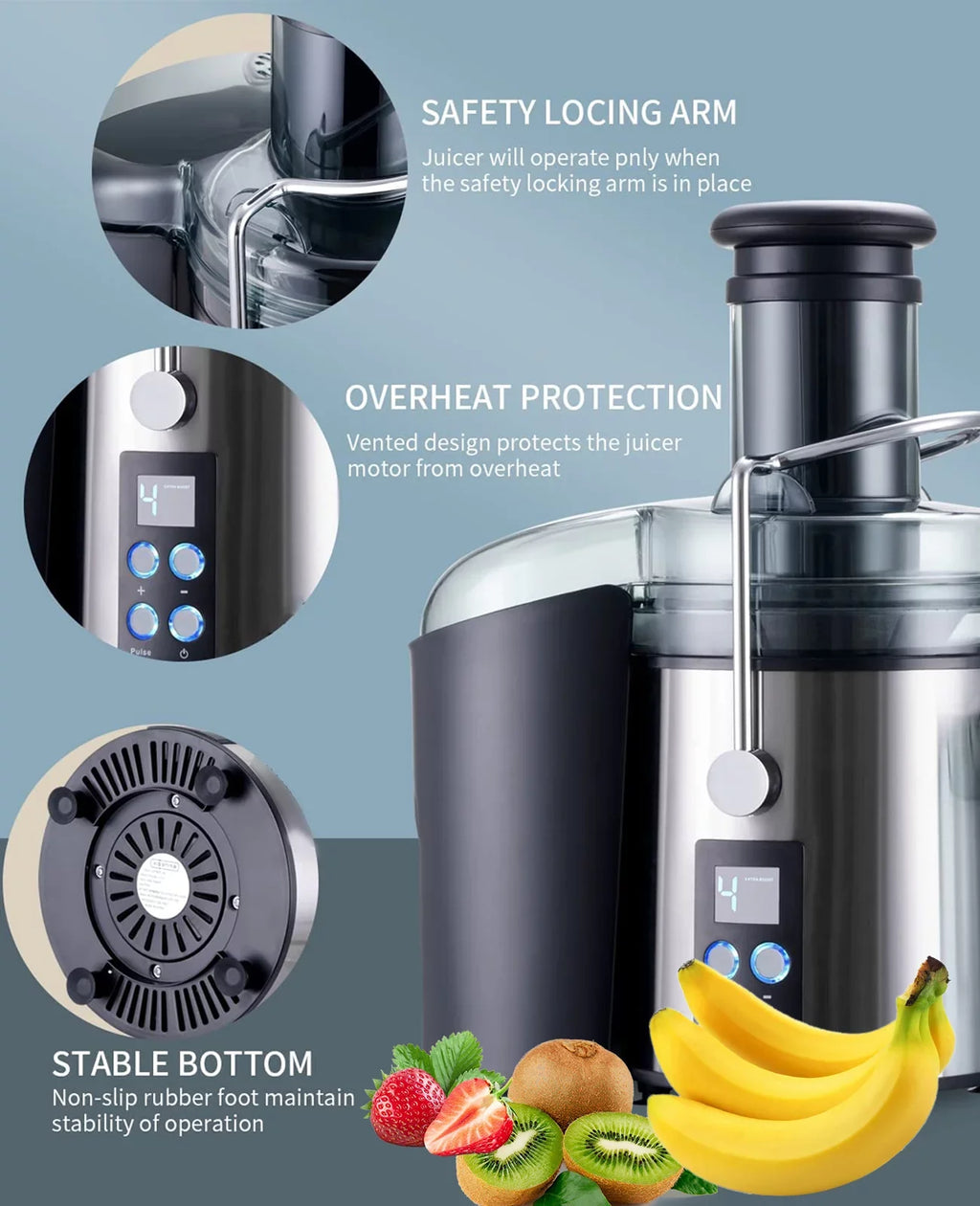 Centrifugal Juicer Machines for Vegetable Fruit - with 3" Feed Chute Anti-drip Tainless-steel Filter