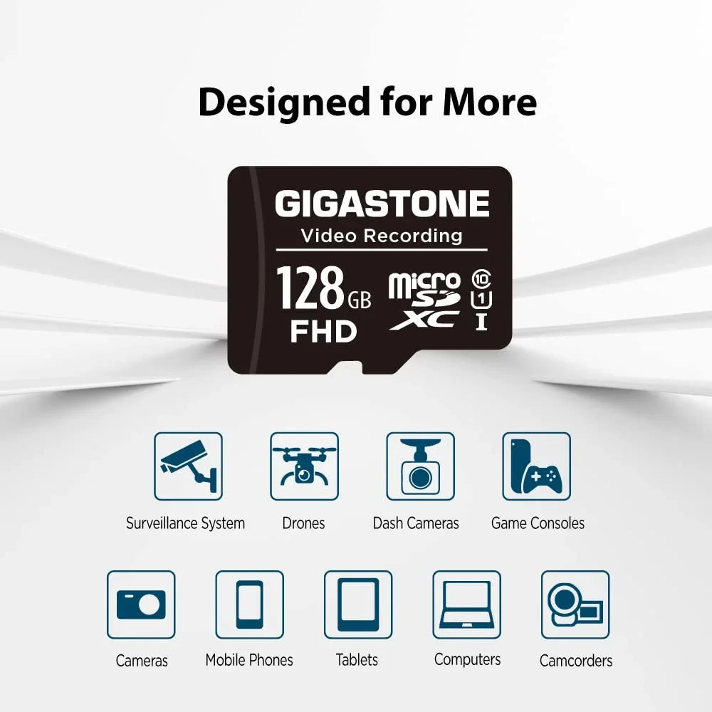 Gigastone 128GB 5-Pack Micro SD Card, 4K Video Pro, GoPro, Surveillance, Security Camera, Action Camera, Drone, 85MB/s MicoSDXC Memory Card UHS-I Class 10, with Adapter-GS-MSD-128-V-5PK-B