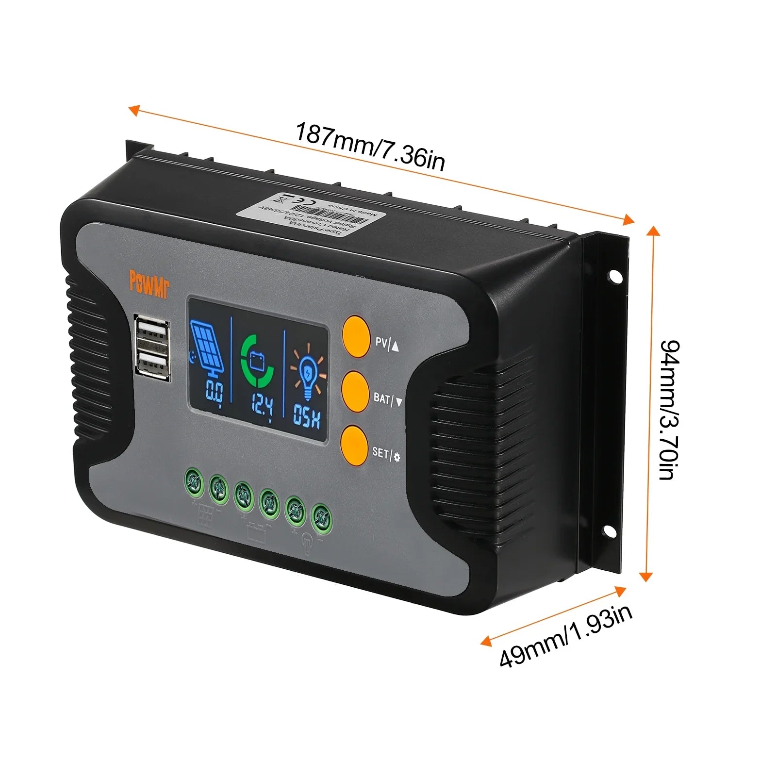 Vistreck 30A Solar Power Controller PWM Battery Charging Controller 12V-48V Battery Solar Charge Controller with Bulk/Boost/Float Charge LCD Display 12V/24V/36V/48V Auto Detection Dual 5V USB Output