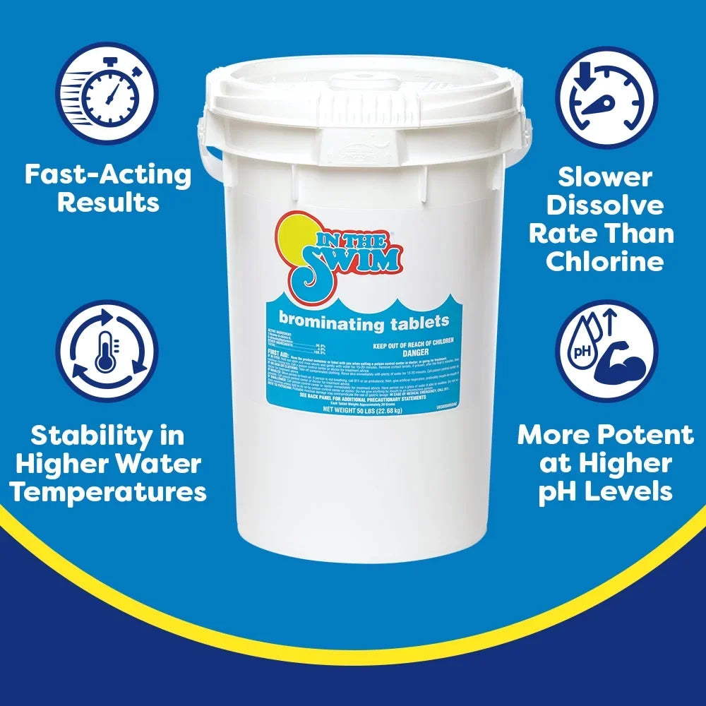 In The Swim 1 Inch Bromine Tablet Sanitizer for Spas, Hot Tubs, or Swimming Pools - Pre-Stabilized, Low Odor, Chlorine Alternative - 61% Available Bromine - 8 Pounds U038008032AE