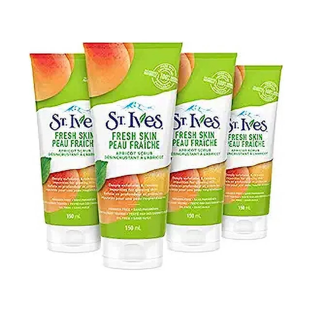 St.Ives Fresh Skin Apricot Scrub, Deep Exfoliation for Smooth Skin, Oil-Free, 6 oz, 4 Pack