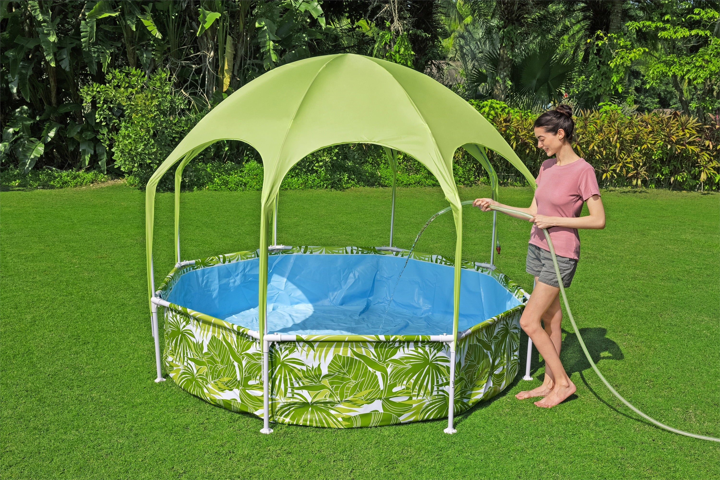 H2OGO 8 ft. x 20 in. Round Above Ground Pool Set With Pool Shade
