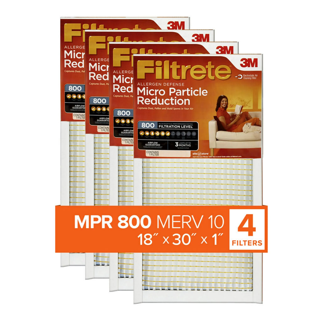 Filtrete 18x30x1 Air Filter, MPR 800 MERV 10, Micro Particle Reduction, 4 Filters