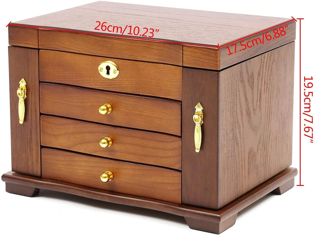 MONIPA 4 layers Wooden Gemstone Display Case Jewelry Storage Case W/ 4 Drawers and 2 Swing-out Cabinets