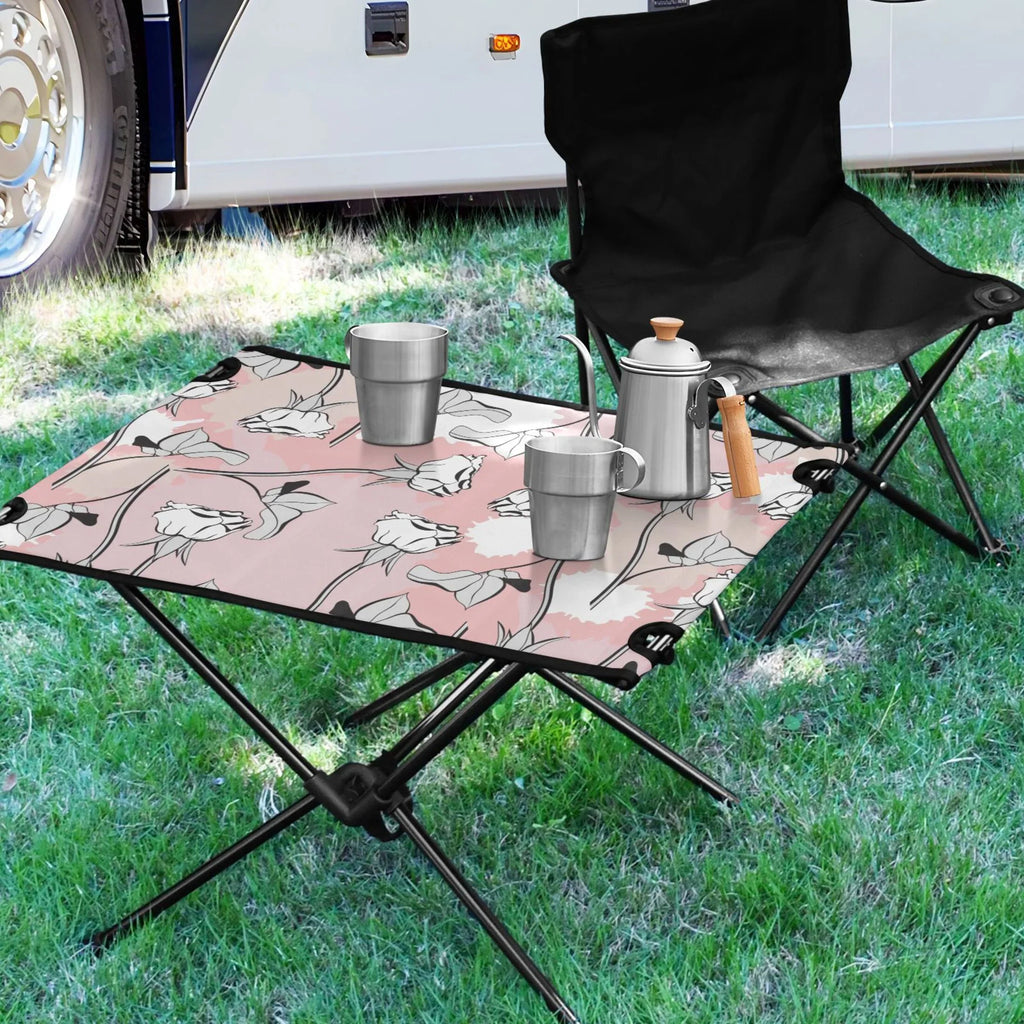 Abstract Roses Flowers Camping Folding Table Portable Beach Table with Storage Bag Compact Picnic Table for Outdoor Travel Fishing BBQ