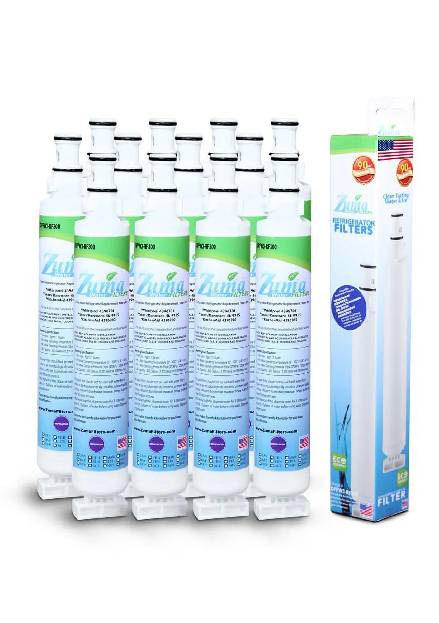 ZUMA Brand , Water and Ice Filter , Model # OPFW3-RF300 , Compatible with Whirlpool® 6701 - 12 Pack - Made in U.S.A.