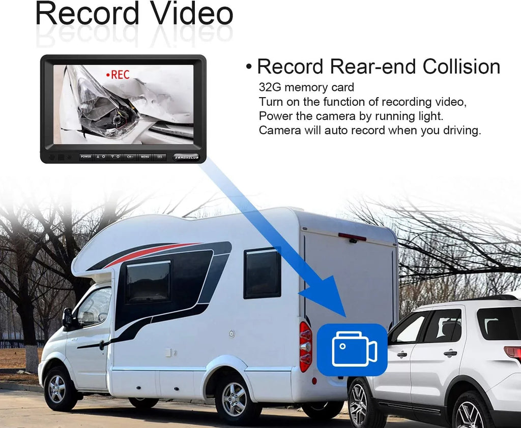 ZEROXCLUB Wireless Backup Camera 7'' 1080P HD LCD Monitor IP69 Waterproof Night Vision Parking System for RV/Truck/Trailer/Van/Bus SW01