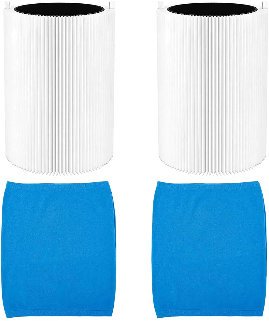 KEEPOW 411 Replacement Filter for Blueair Blue Pure Air Purifier 411, Including 2PCS Particle Carbon Filter and 2PCS Blue Fabric Pre-filter