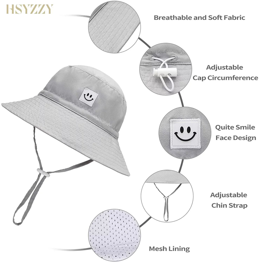 Baby Sun Hat Smile Face Toddler UPF 50+ Sun Protective Bucket hat Nice Beach hat for Baby Girl boy Adjustable Cap