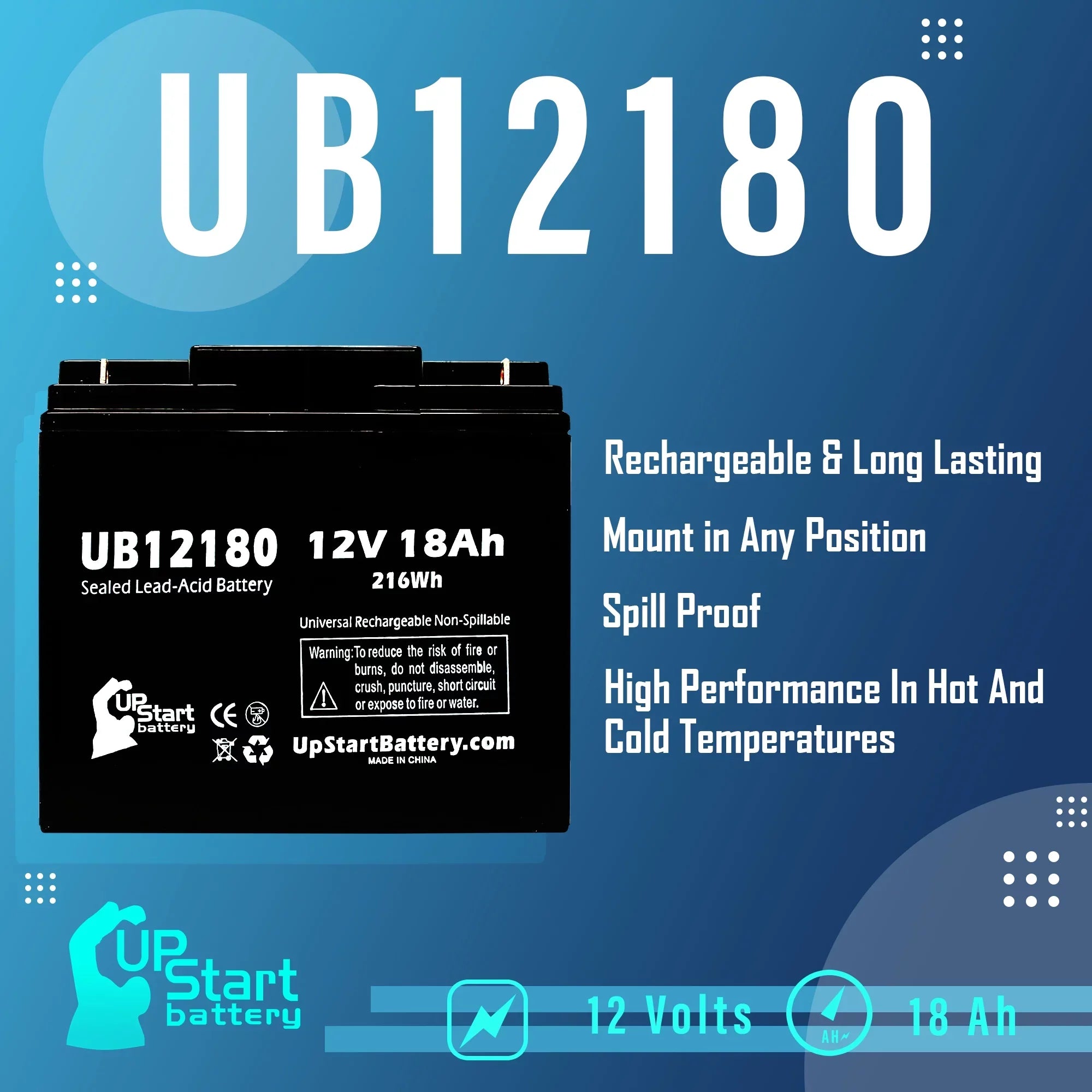 3x Pack - Compatible DATASCOPE 14600003401 Battery - Replacement UB12180 Universal Sealed Lead Acid Battery (12V, 18Ah, 18000mAh, T4 Terminal, AGM, SLA)
