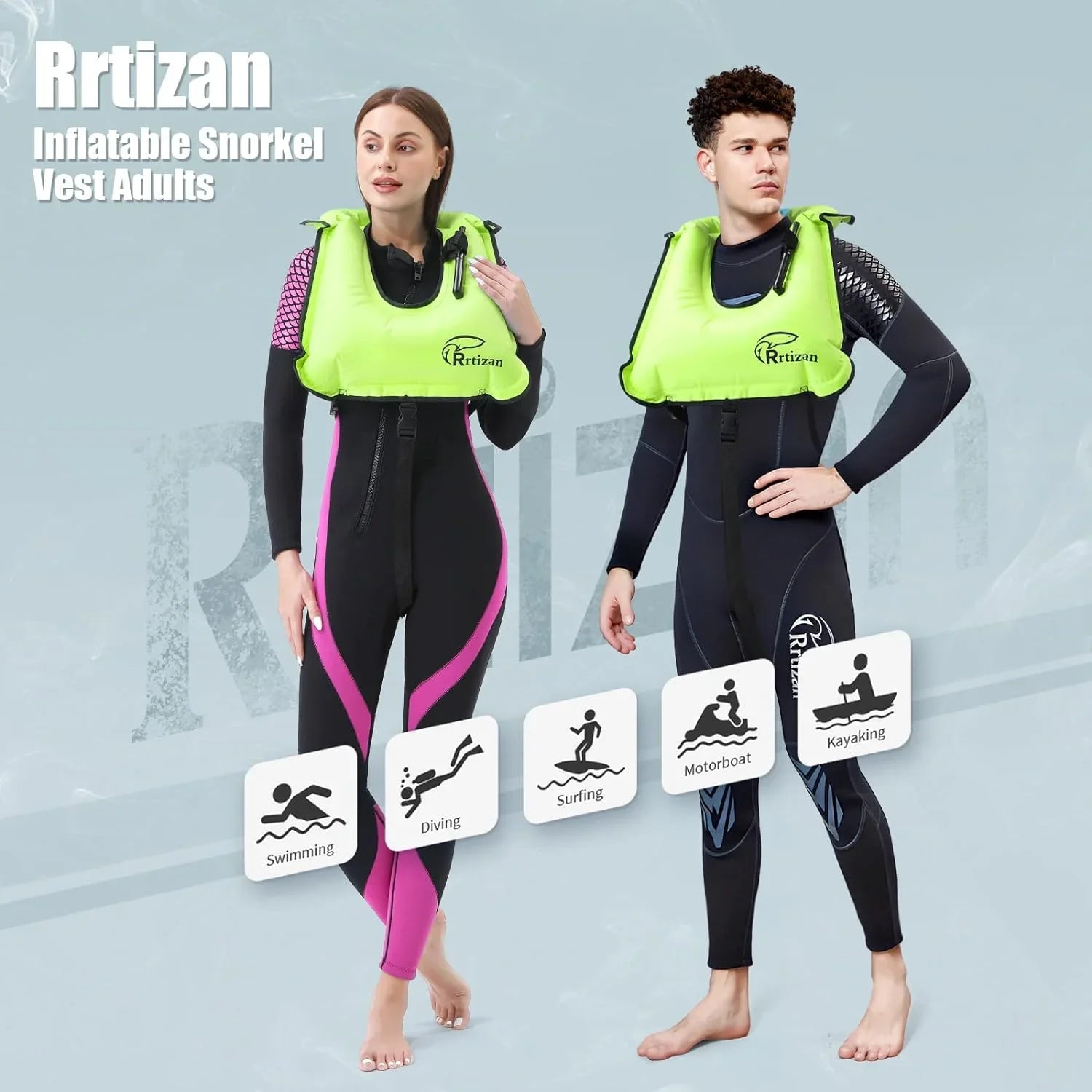 Rrtizan Snorkel Vest, Adults Portable InfLatitudeable Swim Vest Jackets for Snorkeling Swimming Diving Safety