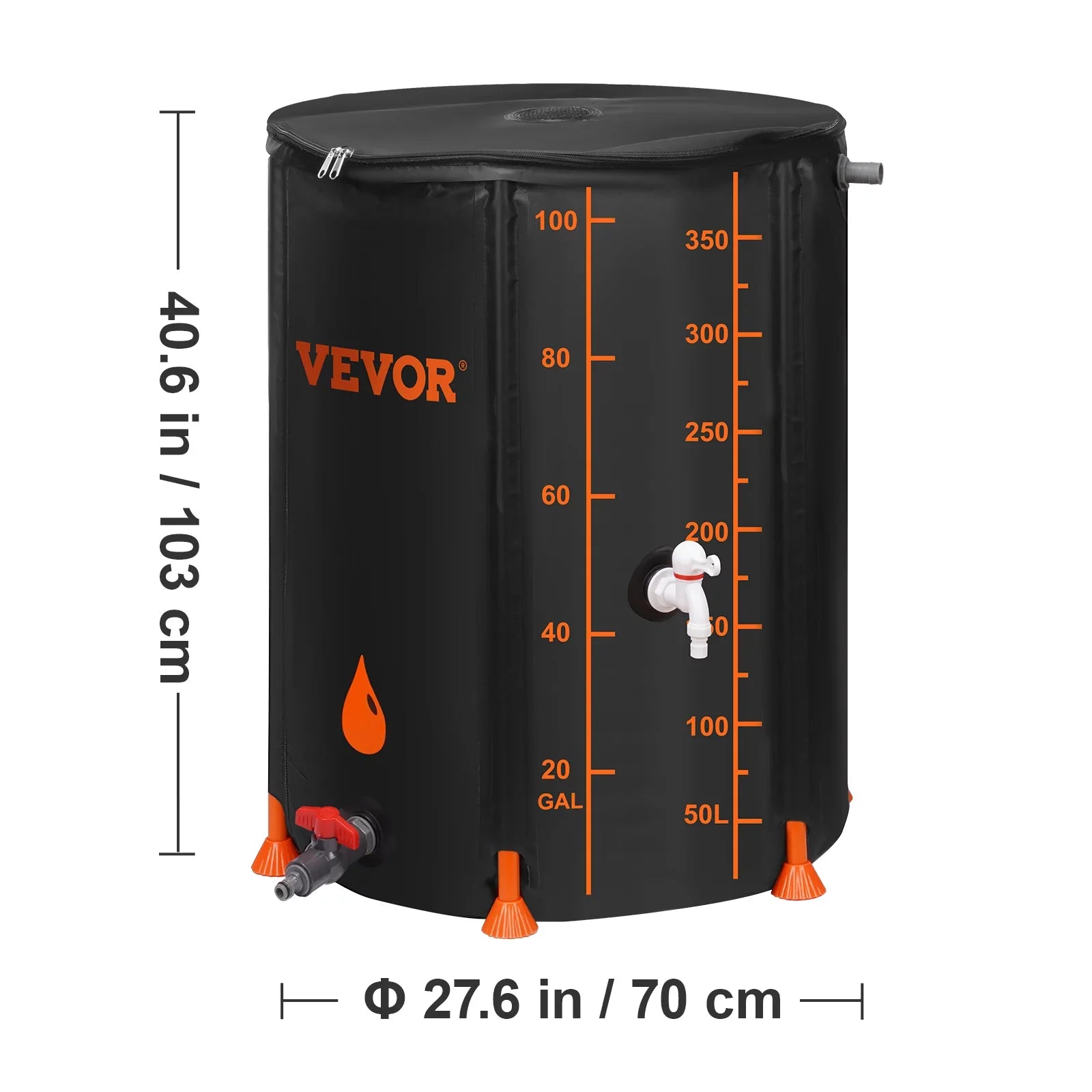 BENTISM Collapsible Rain Barrel, 100 Gallon Large Capacity, PVC Rainwater Collection System Including Spigots and Overflow Kit, Portable Water Tank Storage Container