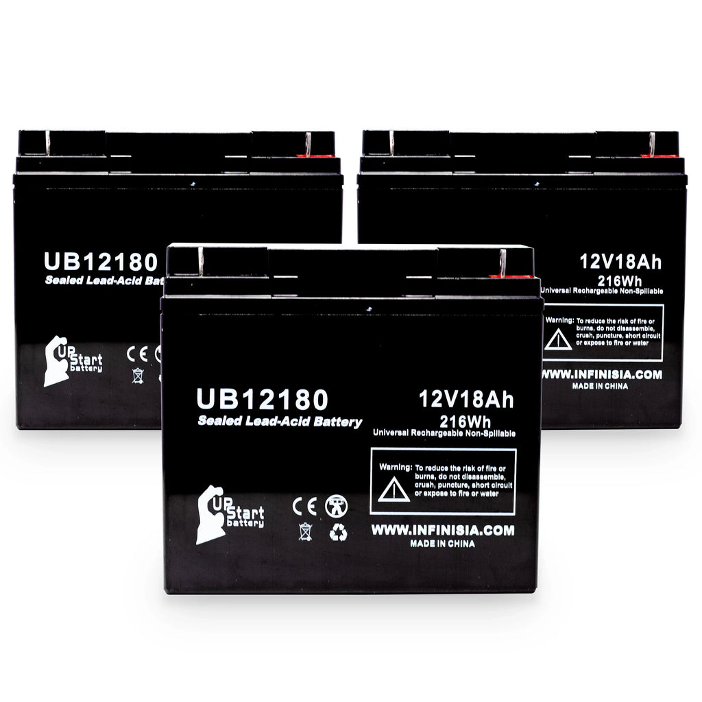 3x Pack - Compatible DATASCOPE 14600003401 Battery - Replacement UB12180 Universal Sealed Lead Acid Battery (12V, 18Ah, 18000mAh, T4 Terminal, AGM, SLA)