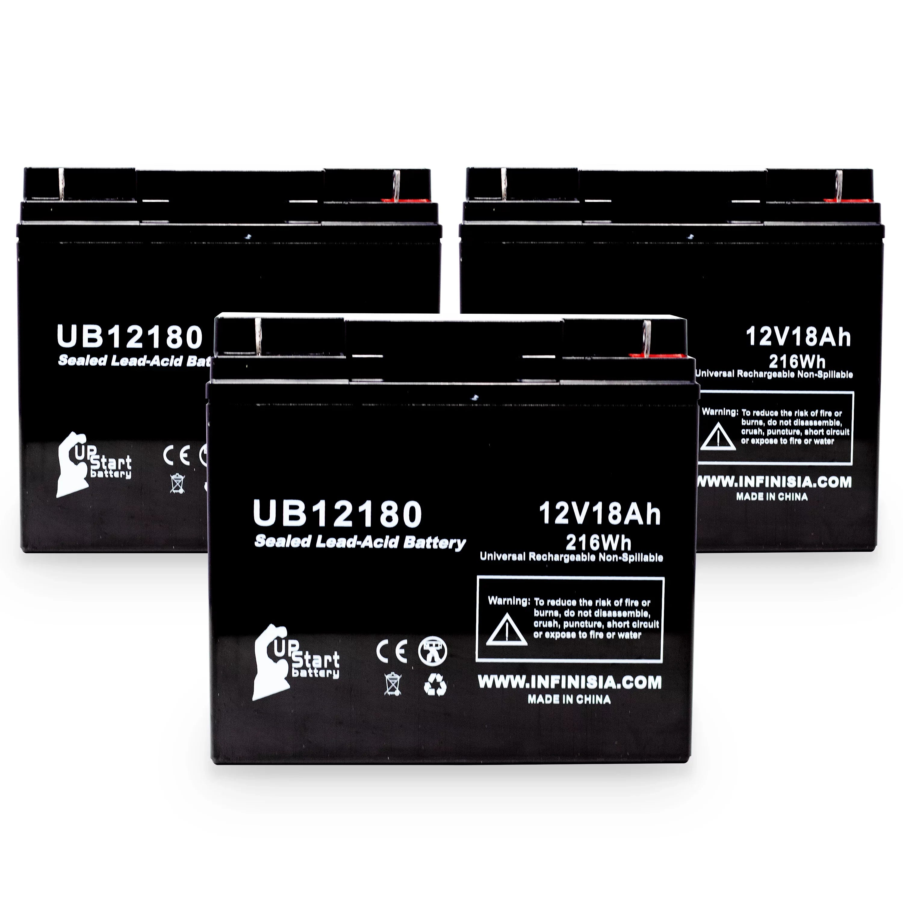 3x Pack - Compatible DATASCOPE 14600003401 Battery - Replacement UB12180 Universal Sealed Lead Acid Battery (12V, 18Ah, 18000mAh, T4 Terminal, AGM, SLA)